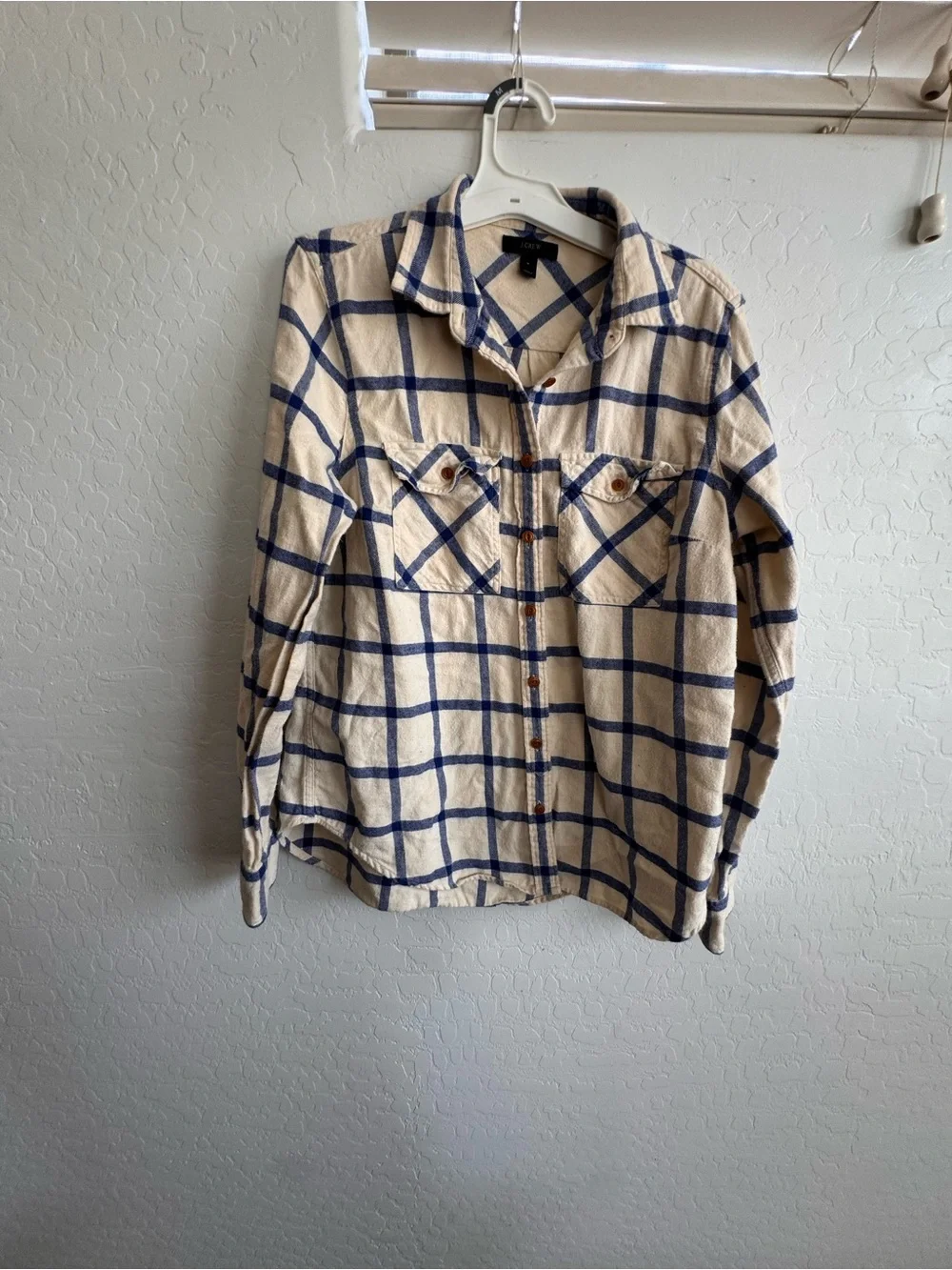 J crew Cream & Navy Plaid Button-Up Jacket